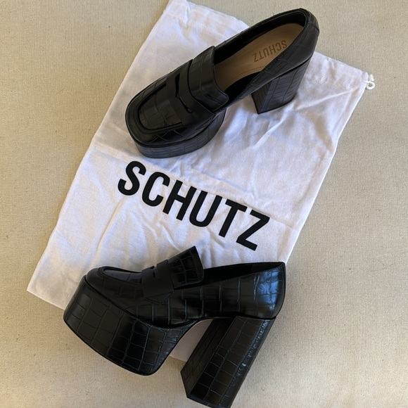 New in Box, SCHUTZ Viola Croco Platform Penny Loafers! Size US 9. - Picture 3 of 8